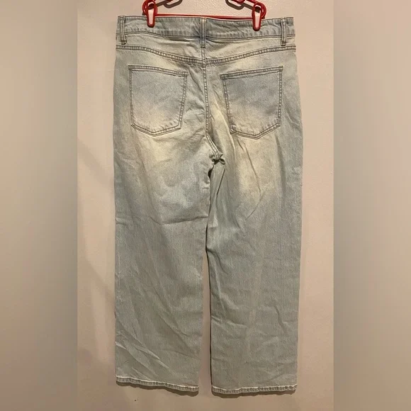 Women's No Boundaries Wide Leg Baggy Jeans Size 14 Grunge Y2K Fringe Light Wash - Picture 3 of 10